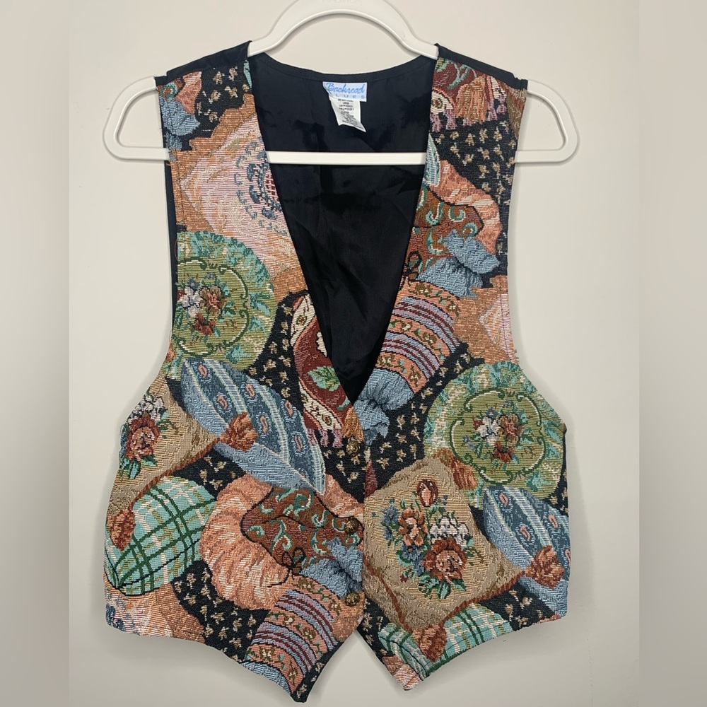 Vintage 80s 90s Tapestry Vest Backroad Blues Eccentric Biker USA Women’s Large